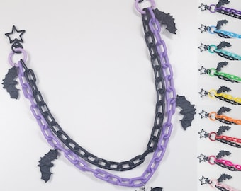 Pastell Goth Fledermaus Clip-On Ketten, Bunte Kawaii Spooky Halloween Geldbörse Kette, Hose Schlüsselanhänger