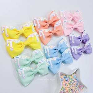 Pastel Rainbow Sprinkles Drip Hair Bows Clips, Pastel Goth Hair Clip Bows, Kawaii Hair Clip Bows Set, Decora Bows Set of 2