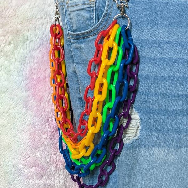 Rainbow Layered Pants Chain, Cute Wallet Chain, Rainbow Pride Color Plastic Chains, Kawaii Pocket Chains