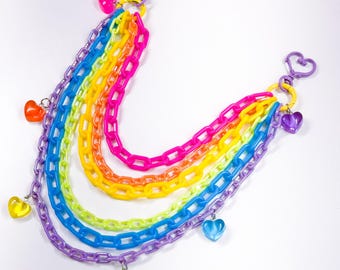 Lovecore Layered Clip-On Kette, Candy Herz Anhänger, Kawaii Hosen Kette, Bunte Decora Tasche Schlüsselanhänger