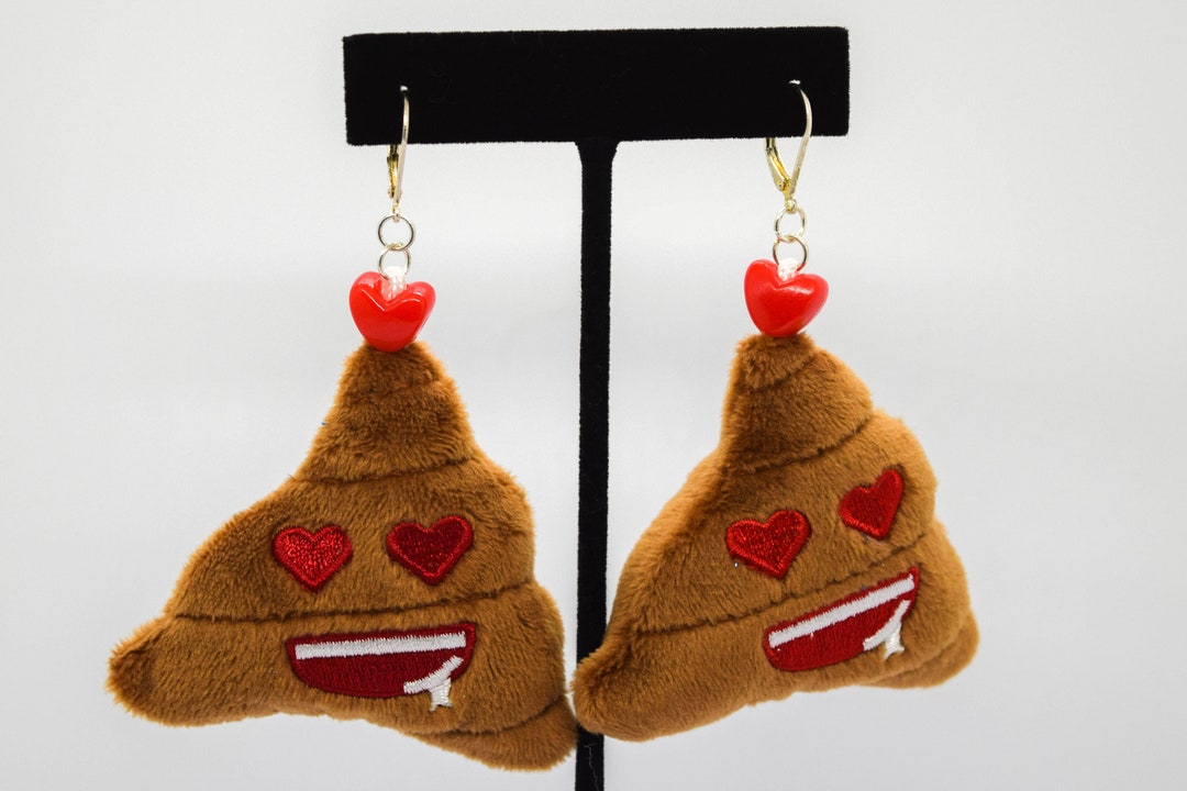 Heart Eyes Poop Plush Earrings, Kawaii Plushie Earrings, Poop Emoji ...