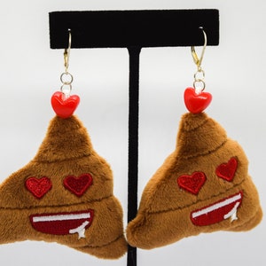 Heart Eyes Poop Plush Earrings, Kawaii Plushie Earrings, Poop Emoji Earrings, Heart Eyes Poop Emoji Plushie