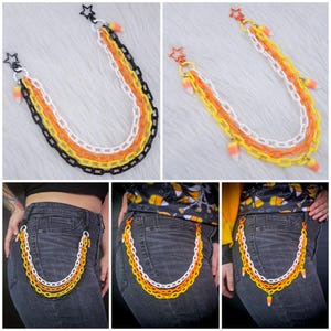 Gruselige Candy Corn Clip-On Kette, niedliche Halloween Herbst Farben, Kunststoff Ketten, Hosen Ketten, Gruselige Ketten, Brieftaschen Taschen Ketten