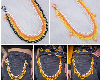 Gruselige bunte Plastik geschichtete Clip-Auf Kette, Halloween Candy Corn Brieftaschen Ketten, Hosen Charme Schlüsselanhänger