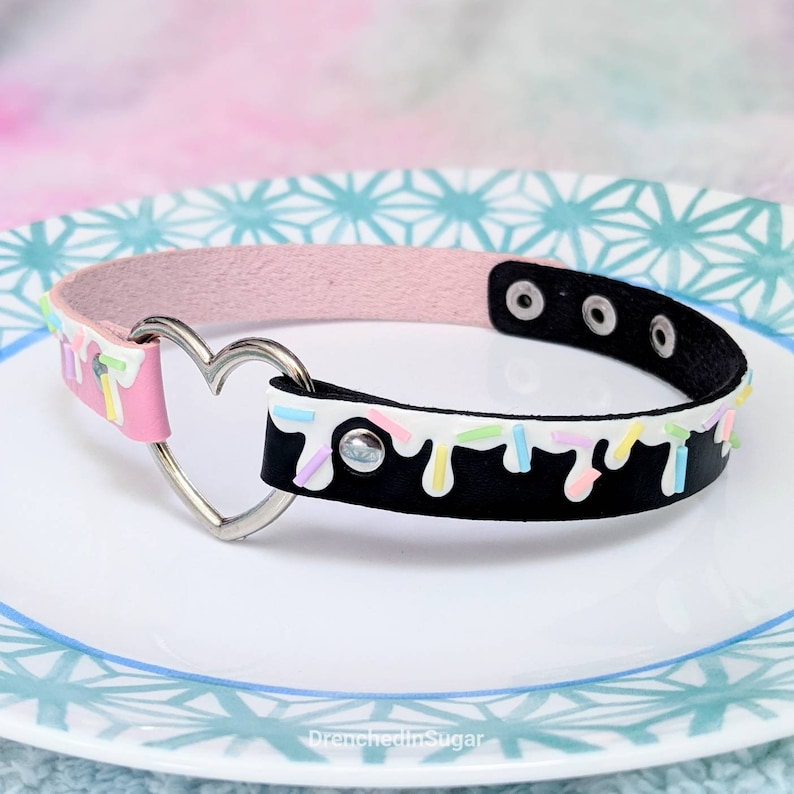 Pastel Goth Rainbow Sprinkles Choker, Kawaii Decoden Drip Choker Necklace, Dessert Necklace, Faux Leather Heart Choker, Pick Your Colors image 10