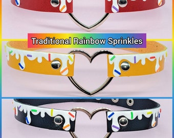 Rainbow Sprinkles Drip Choker, LGBTQIA+ Pride Flag Colors Heart Collar Necklace