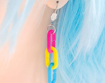 Bunte Plastikketten-Gliederohrringe, Pansexual Pride Flagge Farben
