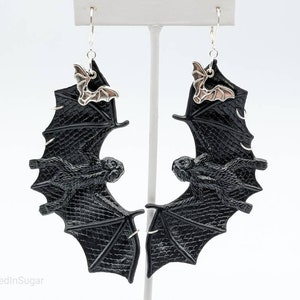 Cute Spooky Pierced Bat Earrings w/ mini bat charms