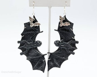 Cute Spooky Pierced Bat Earrings w/ mini bat charms