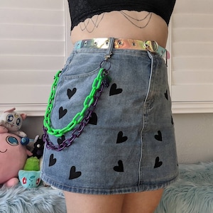 Kawaii Chain, Layered Neon Green & Purple Plastic Chunky Chain w/ Grape Charms