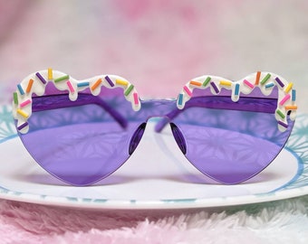 Kawaii Heart Sunglasses, One-of-a-kind Kawaii Glasses, Cute Confetti Cake Glasses, Pastel Goth Heart Shades