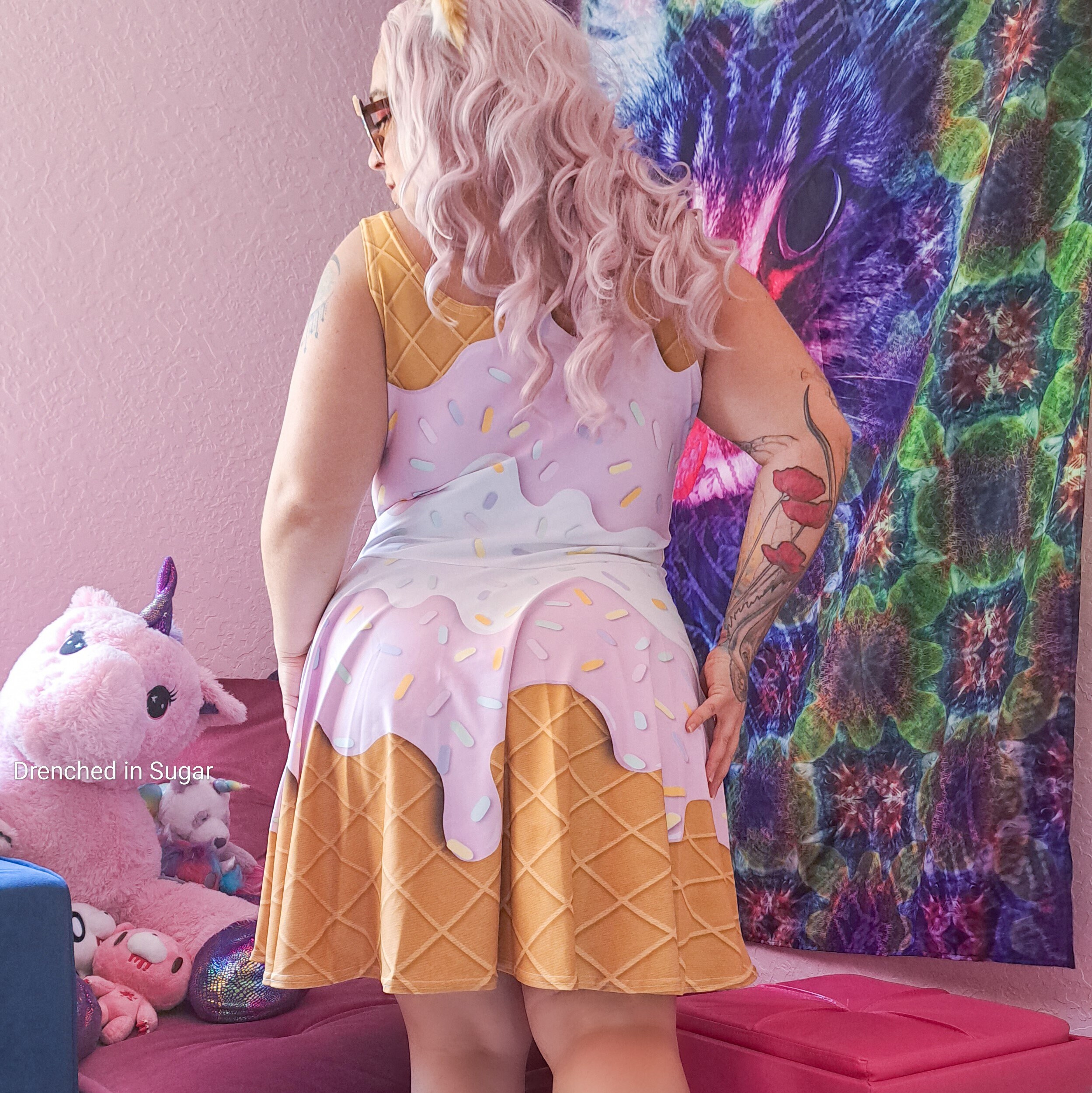 Pastel Rainbow Sprinkles Ice Cream Drip Skater Dress, Kawaii Wafflecone  Sleeveless Sundress With Pockets - Etsy