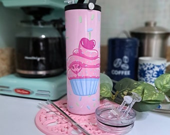 Kawaii Cupcake Snake Tumbler, 20 oz Stainless Steel Thermos, Leak-Proof Lids
