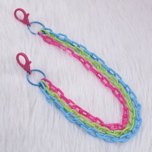 Colorful Layered Clip-On Chain, Cute Wallet Chain, Rainbow Pride Color Plastic Chains, Kawaii Pocket Chains, Polysexual Flag Colors