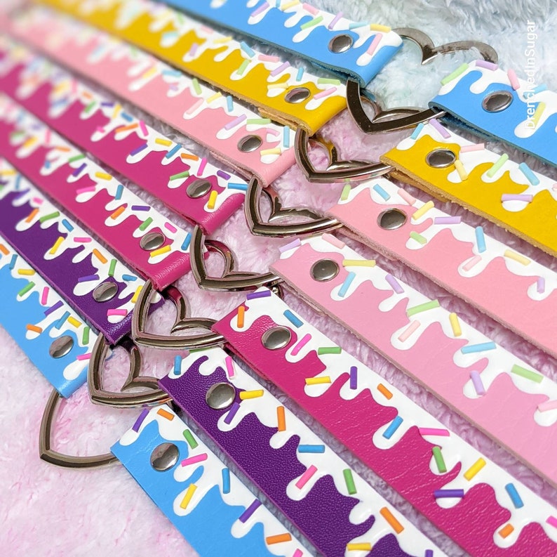 Pastel Goth Rainbow Sprinkles Choker, Kawaii Decoden Drip Choker Necklace, Dessert Necklace, Faux Leather Heart Choker, Pick Your Colors image 8