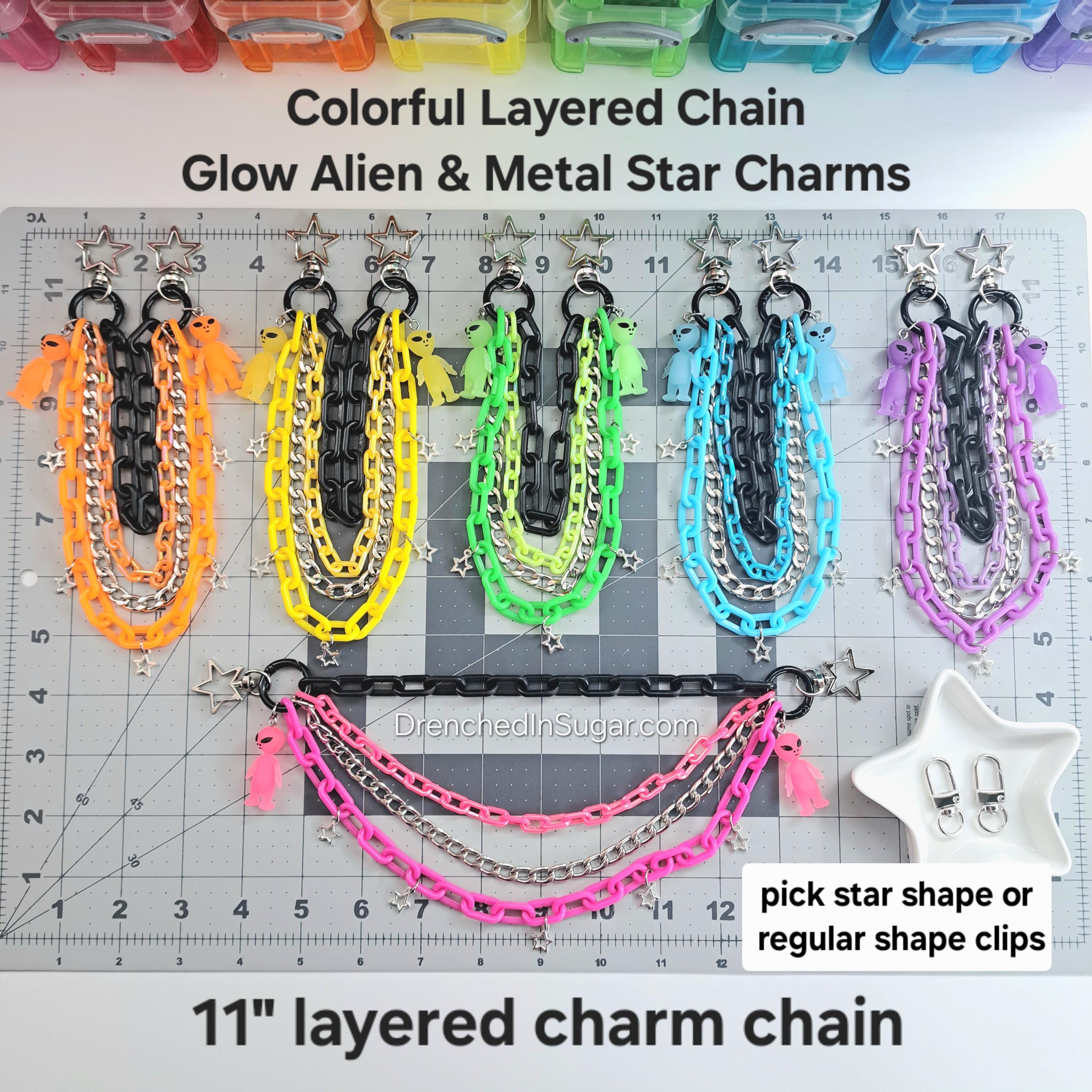 Layered Clip-on Chain, UV Glow Alien Charms, Spooky Goth Pants Wallet ...