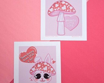 ラブコア アートプリント、アマニタ マッシュルーム バニー、5x5 フレーム付きかわいいインテリア