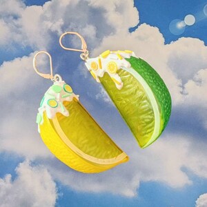 Kawaii Fruit Earrings, Lemon Lime Slice Earrings, Frosting Lemon Lime Earrings, Realistic Candy Drip Fruit Earrings