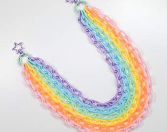 Pastell Regenbogen Clip-On Kette, Kawaii Kunststoff Geldbörse Kette, Hose Schlüsselanhänger