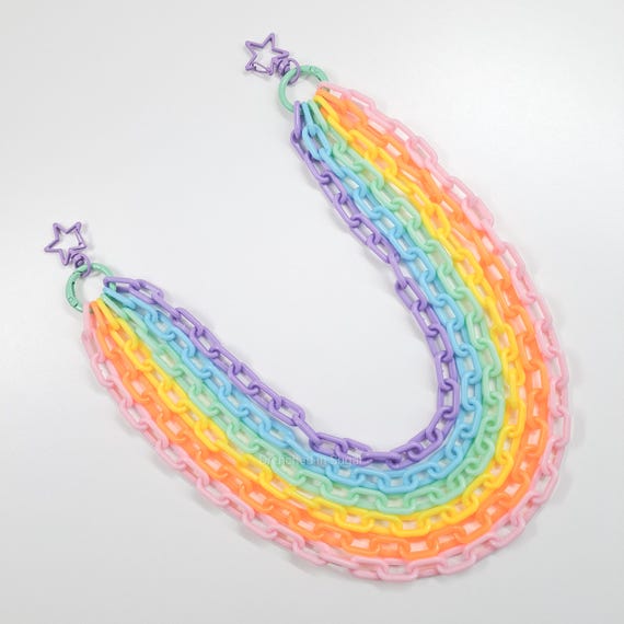 Pastel Rainbow Clip-On Chain, Kawaii Plastic Wallet Chain, Pants Keychain