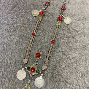Old Pair Berber Silver Fibulae From Morocco,Antique Complet Fibulae,Berber Enamel Fibulae,Moroccan Jewelry