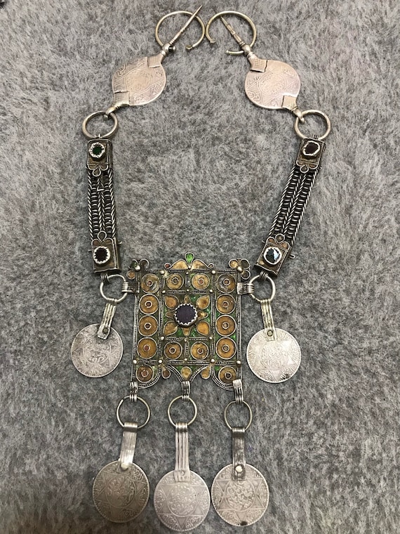 Old Complete Berber Fibula Silver And Enamel From… - image 2