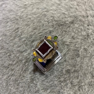 Morocco- Old Silver Berber Enamel Ring, Antique Berber Ring With Enamel & Glass, Handmade Berber Ring,Size US: 8 3/4, Moroccan Jewelry