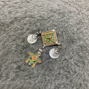 Morocco- Antique Silver Berber Pendant, Berber Enamel Hirz, Berber Amulet, Old Moroccan Pendant, Gift For Her, Moroccan Jewelry