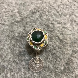 Old Berber Silver Ring From Morocco,Antique Berber Ring with Enamel And Old coin,Size US: 7 3/4,Moroccan Jewelry
