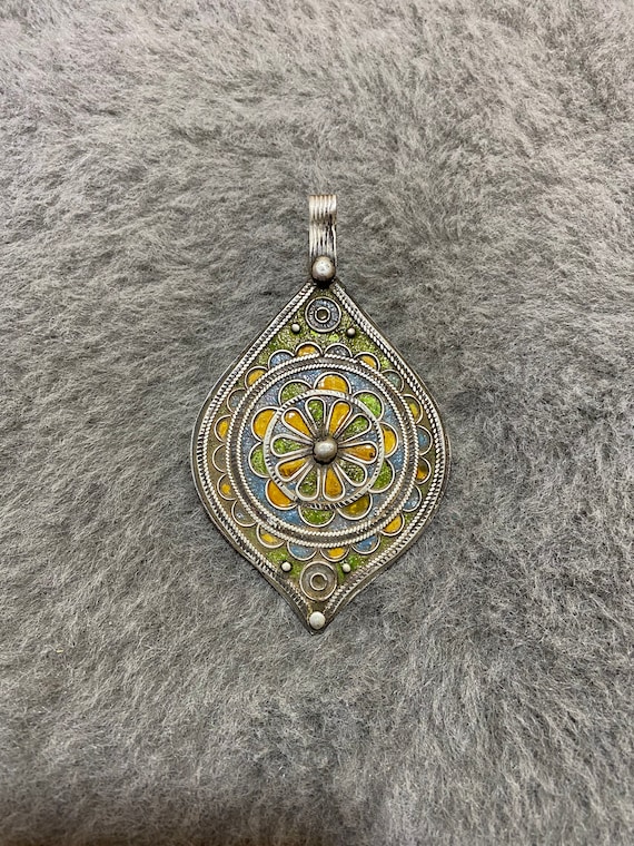 Antique Berber Silver Enamel Pendant From Morocco… - image 2