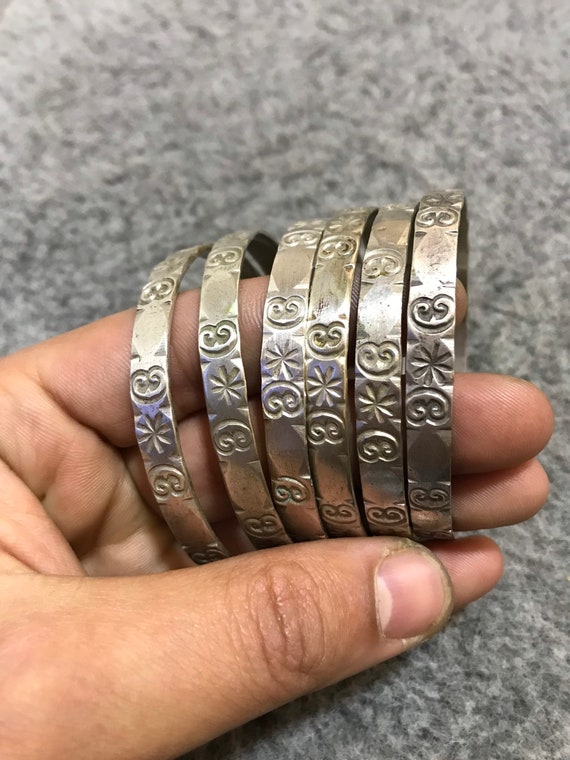 Set Of 6 Antique Silver Berber Bracelets From Moro