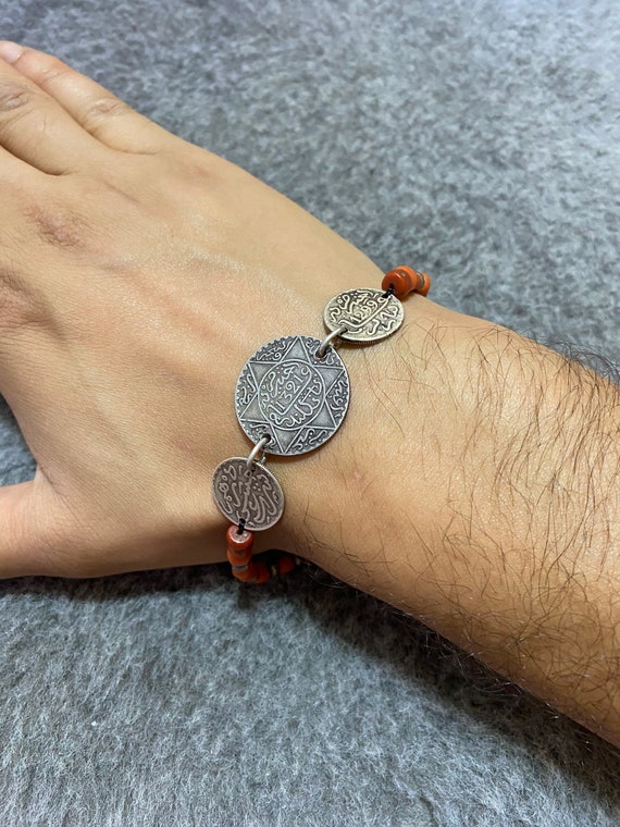 Antique Moroccan Berber Silver-Coral Bracelet,Old… - image 2