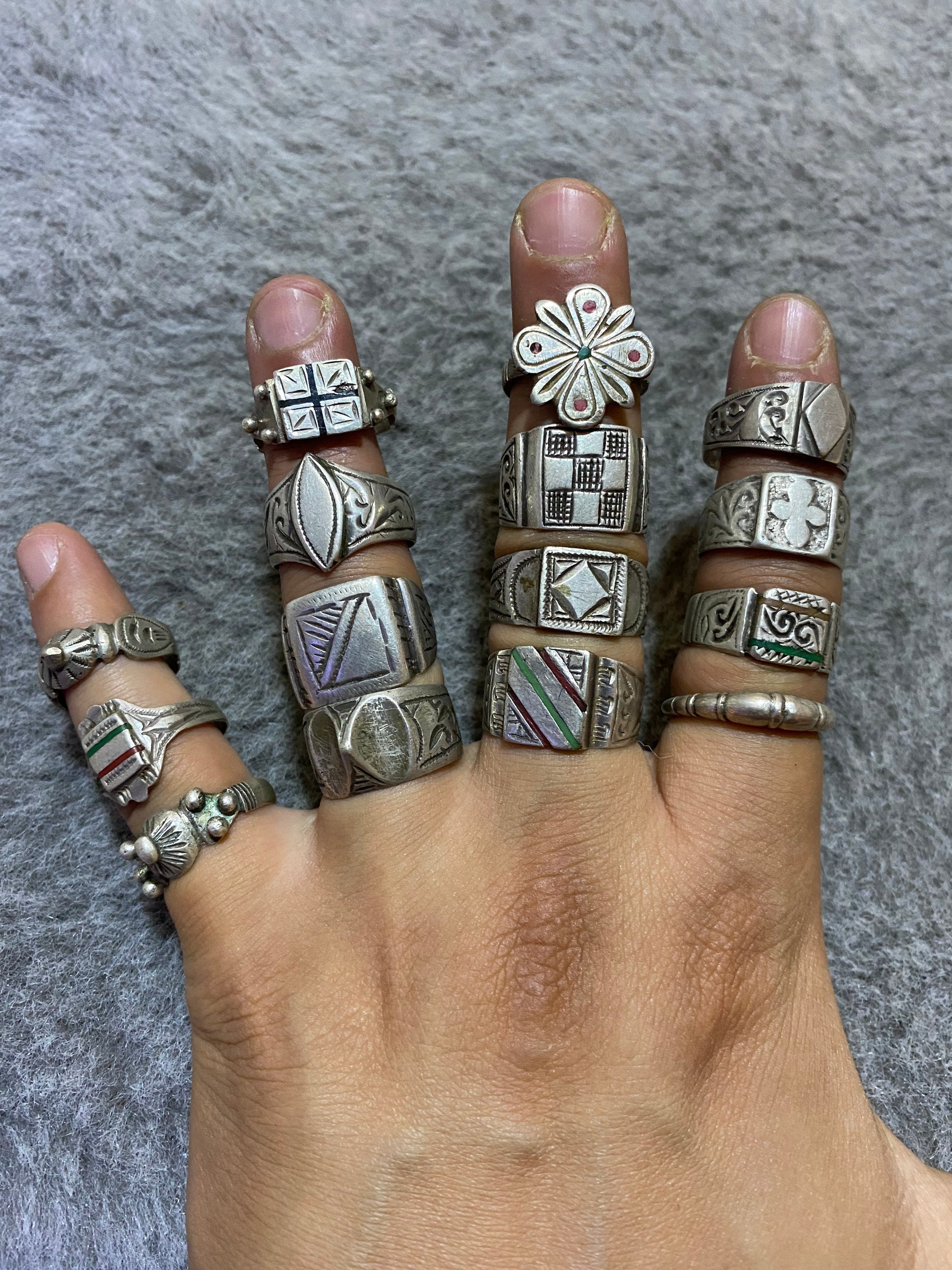 Morocco Set of 15 Berber Antique Silver Ringshandmade Berber - Etsy