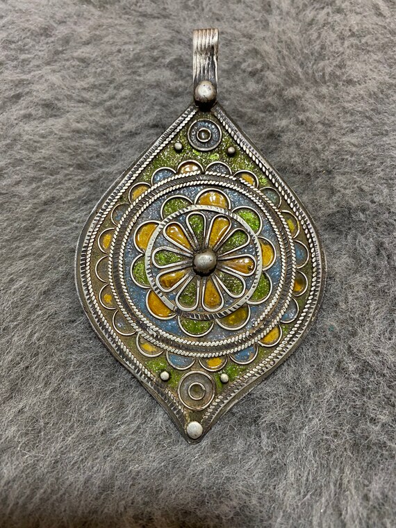 Antique Berber Silver Enamel Pendant From Morocco… - image 3