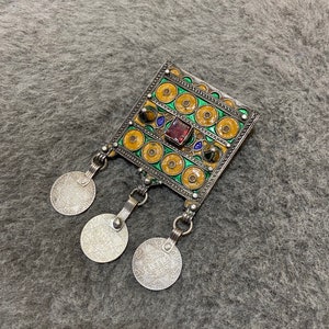 Morocco- Antique Berber Silver Hirz Pendant, Old Moroccan Enamel Pendant, Handmade Berber Hirz, Berber Amulet, Gift For Her,Moroccan Jewelry