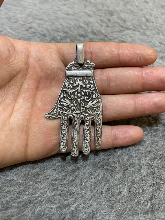 Antique Berber Silver Khamsa Pendant From Morocco… - image 2