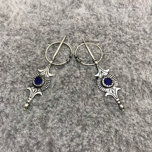 Antique Small Pair Of Silver Berber Fibulae With Glass From Morocco,Berber Tazrzit,Berber Fibulas,Moroccan Jewelry