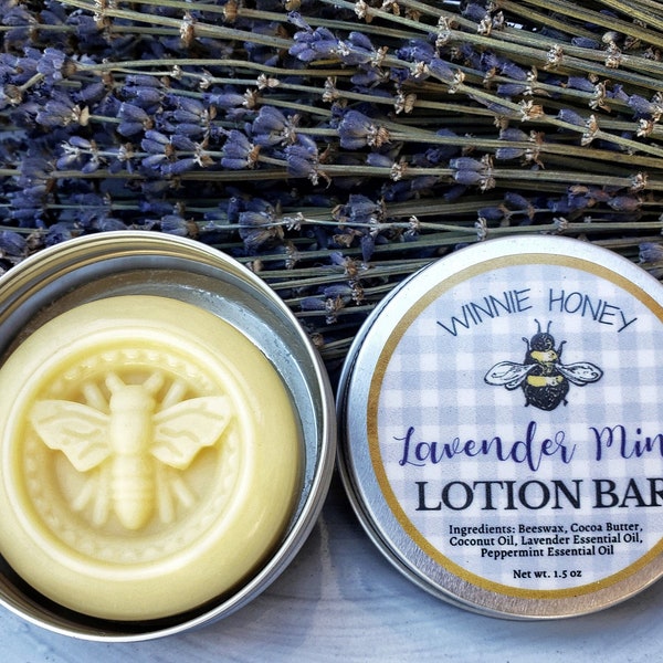 LAVENDER MINT Solid Lotion Bar | Beeswax | Essential Oils | Organic Cocoa Butter | Organic Coconut Oil | Body Butter Bar