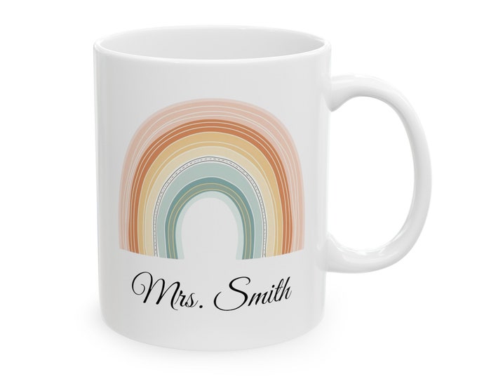 Personalized Mug, Personalized Teacher Mug, Personalized Rainbow Mug, Teacher Appreciation Mug, Boho Coffee Mug, Personalized Gift
