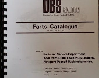 Aston Martin Dbs Saloon Parts Manual Réimprimé A4 Comb Bound 230 Pages Dbs5000