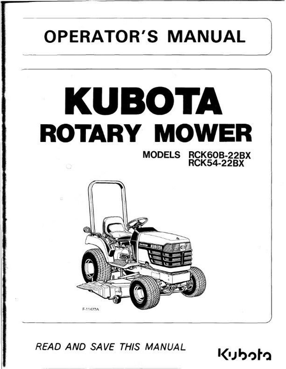 Kubota Rotary Mower Rck60b22bx Rck5422bx Operators Manual Etsy