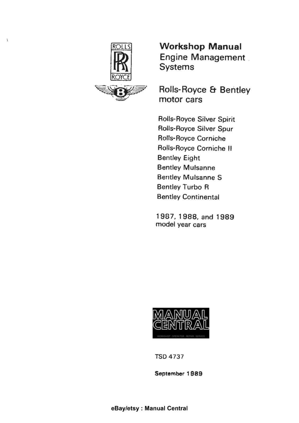 ROLLS ROYCE SILVER SPIRIT  SILVER SPUR WORKSHOP MANUAL 19841988  eBay