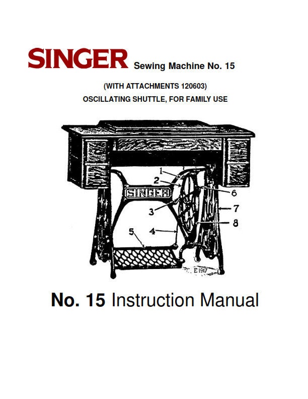 Singer Sewing Machine No 15 Instruction Manual Reprinted Comb Bound Etsy