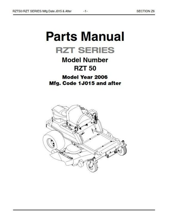 Cub Cadet Rzt 50 2006 1J015 and After Parts Manual Reprinted Etsy