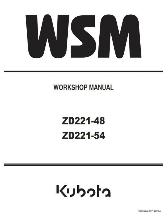 Buy Kubota Zd221 48 Zd221 54 Workshop Manual Reprinted Comb Bound