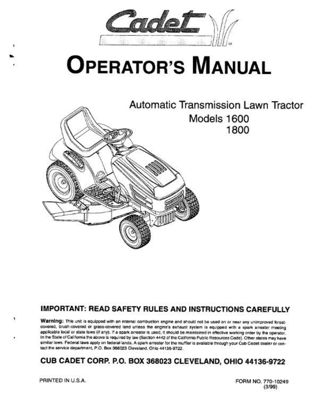 Manual transmission online lawn tractor
