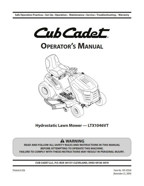 Cub Cadet Ltx1046vt Operators Manual Reprinted Comb Bound Etsy