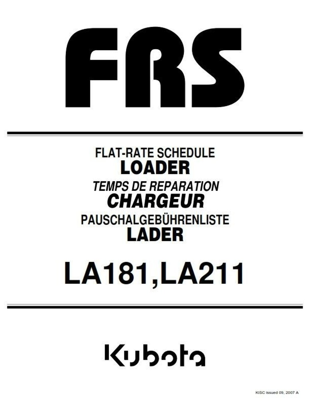 Kubota Loader La181 La211 Frs Flat Rate Schedule Reprint 2007 Comb