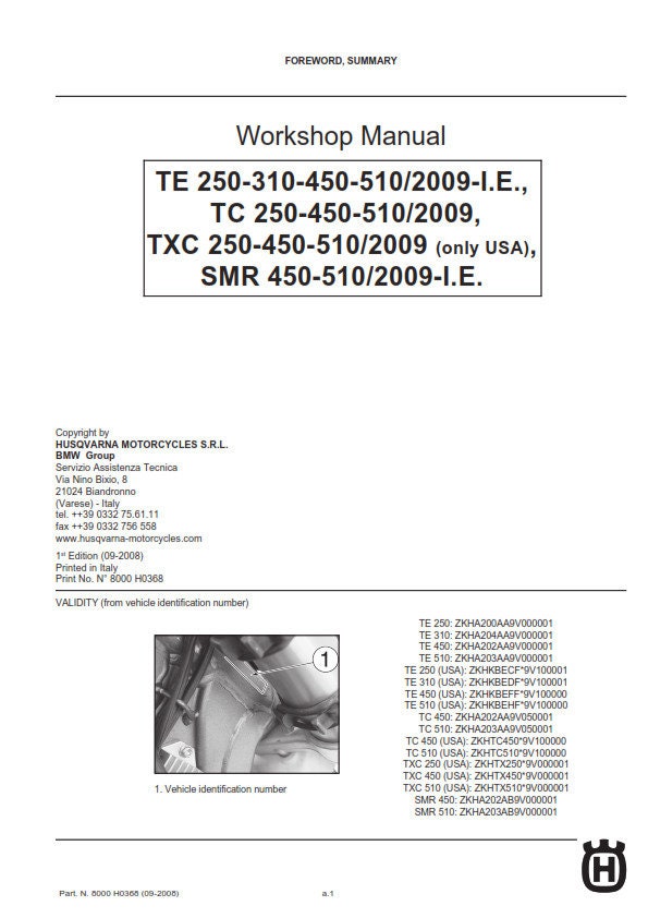 Husqvarna Te Tc Txc Smr 250 450 510 2009 Repair Workshop Service