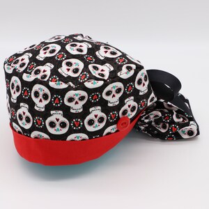 Sugar Skull Ponytail Holder Scrub Cap
